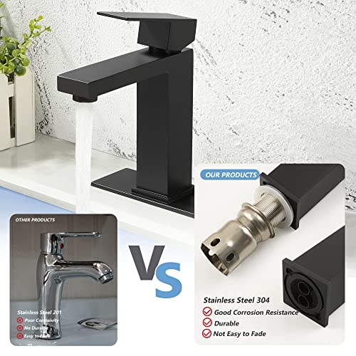 SKOWLL Bathroom Sink Faucet Single Handle One Hole Vanity Faucet Deck Mount Bath Faucet with Deck Plate, Matte Black