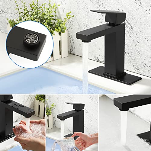 SKOWLL Bathroom Sink Faucet Single Handle One Hole Vanity Faucet Deck Mount Bath Faucet with Deck Plate, Matte Black