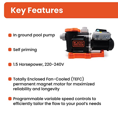 BLACK+DECKER Variable Speed Pool Pump Inground with Filter Basket, 1.5 HP