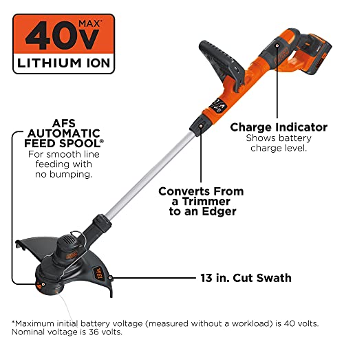 BLACK+DECKER 40V MAX* String Trimmer / Edger, 13-Inch (LST140C)