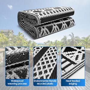 Reversible Waterproof Outdoor Rug Tangier – 5’ x 8’ Black & White – Polypropylene Straw Mat for Camping, RV, Trailer, Indoor, Terrace, Deck, Backyard & Garden – Large Modern Area by LUOMU RUGS