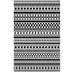 Reversible Waterproof Outdoor Rug Tangier – 5’ x 8’ Black & White – Polypropylene Straw Mat for Camping, RV, Trailer, Indoor, Terrace, Deck, Backyard & Garden – Large Modern Area by LUOMU RUGS
