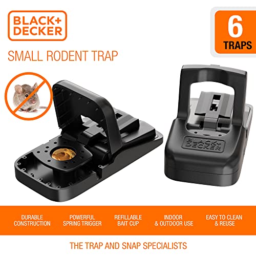 BLACK+DECKER Mouse Trap & Mouse Traps Indoor for Home- Rat Trap Indoor & Outdoor- Instantly Kill Rodent Snap Trap- Touch Free & Reusable, 6 Pack