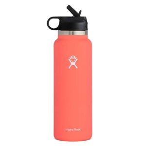 hydro flask water bottle – wide mouth straw lid 2.0 – 40 oz, hibiscus