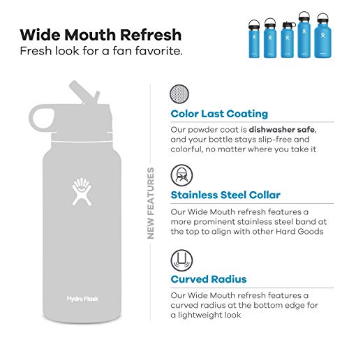 Hydro Flask Water Bottle - Wide Mouth Straw Lid 2.0 - 40 oz, Hibiscus