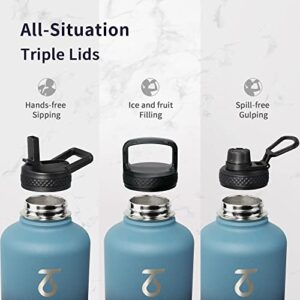 Trebo Water Bottle 64oz with Paracord Handle, Half Gallon Food-grade Double Wall Vacuum Stainless Steel Insulated Jug with Straw Spout Handle Lids, Leakproof Keep Cold & Hot, Ombre: Indigo/Black