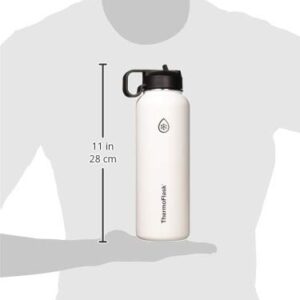 ThermoFlask Double Wall Vacuum Stainless Steel Insulated Water Bottle with Two Lids, 40 Ounce, White