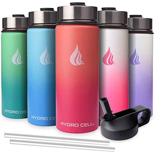 HYDRO CELL Stainless Steel Triple Insulated Water Bottle, 2 Lids (64oz 40oz 32oz 24oz 18oz 14oz) - Metal Vacuum Flask with Modern Leakproof Sport Straw Design for Kids and Adults (Mint/Green - 18oz)