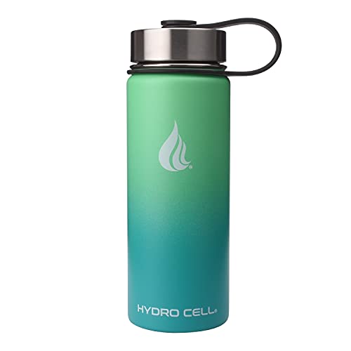 HYDRO CELL Stainless Steel Triple Insulated Water Bottle, 2 Lids (64oz 40oz 32oz 24oz 18oz 14oz) - Metal Vacuum Flask with Modern Leakproof Sport Straw Design for Kids and Adults (Mint/Green - 18oz)