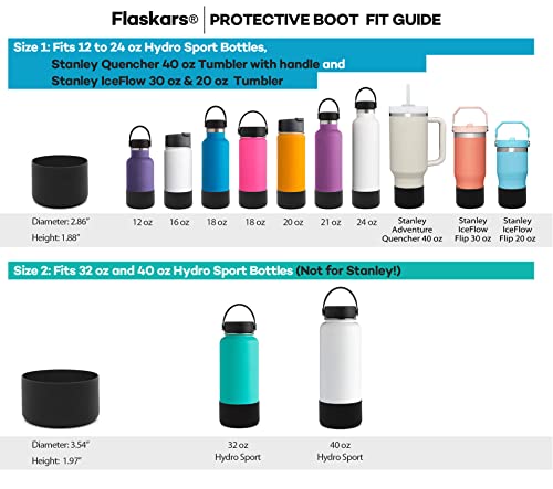 Flaskars Protective Silicone Boot for 12oz - 40 oz Hydro Sport Water Bottles Flask Anti-Slip Bottom Sleeve Cover (Fits 32 oz and 40 oz Bottles, Black)