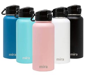 mira 32 oz stainless steel water bottle – hydro vacuum insulated metal thermos flask keeps cold for 24 hours, hot for 12 hours – bpa-free one touch spout lid cap – rose pink
