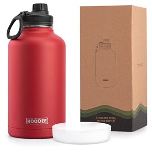 koodee stainless steel water bottle, 64 oz double wall vacuum insulated sports bottle with leakproof spout lid (canyon red)