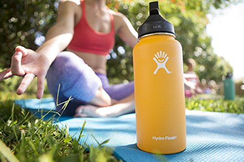 Hydro Flask Vacuum Insulated Stainless Steel Water Bottle Wide Mouth with Straw Lid (Black, 40-Ounce)