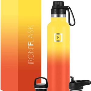 IRON °FLASK Sports Water Bottle - 24 Oz, 3 Lids (Spout Lid), Leak Proof, Vacuum Insulated Stainless Steel, Hot Cold, Double Walled, Thermo Mug, Standard Metal Canteen