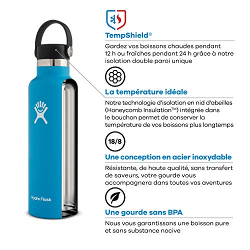 Hydro Flask 18 oz. Water Bottle - Stainless Steel, Reusable, Vacuum Insulated with Standard Mouth Flex Lid