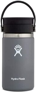 hydro flask – travel coffee flask 354 ml (12 oz) – vacuum insulated stainless steel travel mug with leak proof flex sip lid – bpa-free – wide mouth – stone