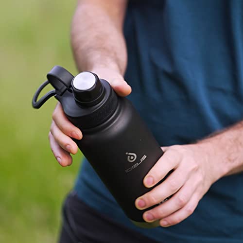 IDEUS Insulated Stainless Steel Water Bottle with 2 Leak-Proof Lids, Thermal Water Flask for Hiking Biking, 40oz, White