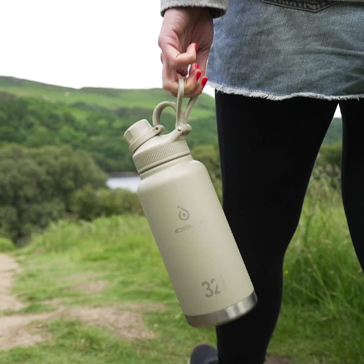 IDEUS Insulated Stainless Steel Water Bottle with 2 Leak-Proof Lids, Thermal Water Flask for Hiking Biking, 40oz, White