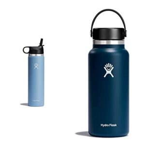 hydro flask 24 oz wide mouth straw lid rain & wide mouth with flex cap – insulated water bottle