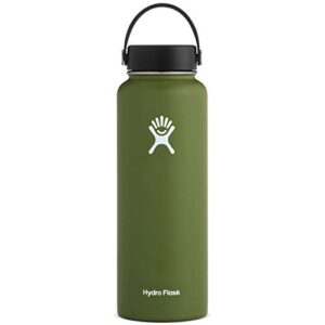 hydro flask water bottle – stainless steel & vacuum insulated – wide mouth with leak proof flex cap – old style design – 40 oz, olive