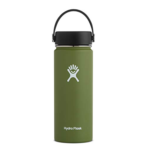 Hydro Flask Water Bottle - Stainless Steel & Vacuum Insulated - Wide Mouth with Leak Proof Flex Cap - Old Style Design - 18 oz, Olive