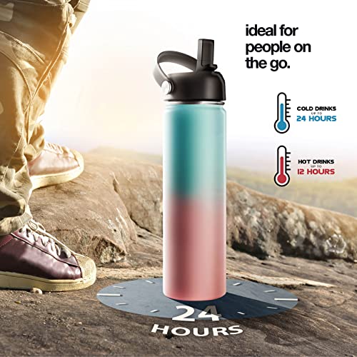 Brewberry Stainless Steel Sports Bottle and Travel Mug for Hot and Cold Beverages, Wide Mouth, Double Wall Insulated Hydration Sports Water Bottle for Hiking, Biking, and Activities, 22 oz BPA Free