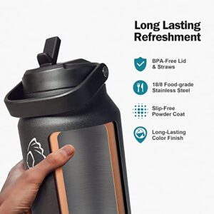 BUZIO 64oz Insulated Water Bottle with Straw Lid, Half Gallon Double Wall Vacuum Insulated Stainless Steel Water Bottle, 3.74" Wide Mouth BPA-Free Sweat-Proof Sports Water Flask, Keep Hot Cold, Black