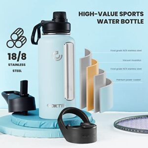 COKTIK 32 oz Sports Water Bottle With Straw,3 Lids, Stainless Steel Vacuum Insulated Water Bottles,Leakproof Lightweight, Keeps Cold and Hot, Great for Travel, Hiking, Biking, Running (FOG)