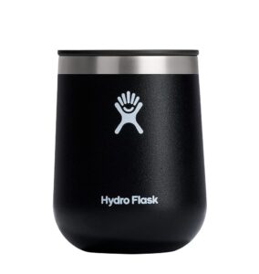 hydro flask 10 oz ceramic reusable wine cup with lid wine tumbler black – vacuum insulated, dishwasher safe, bpa-free, non-toxic