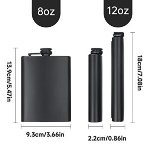 2 Pack Hip Flasks for Liquor, 8 Oz & 12 Oz Stainless Steel Leakproof Thin Flasks with Funnel for Men & Women (Matte Black)