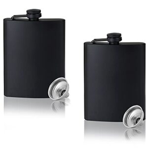 gadiedie flasks 2pcs hip flasks for liquor for men 8oz matte black stainless steel leakproof and funnel,with never-lose metal cap, drinking flasks for wedding party gift outdoor activities