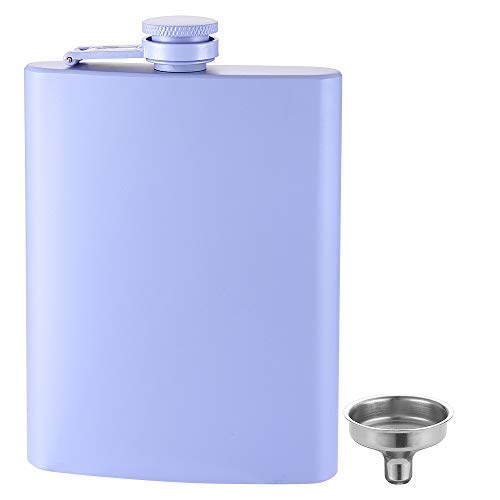 FYL Hip Flask for Liquor Matte Light Purple 8 Oz 18/8 Stainless Steel Leakproof with Funnel, Never-Lose Cap Flask