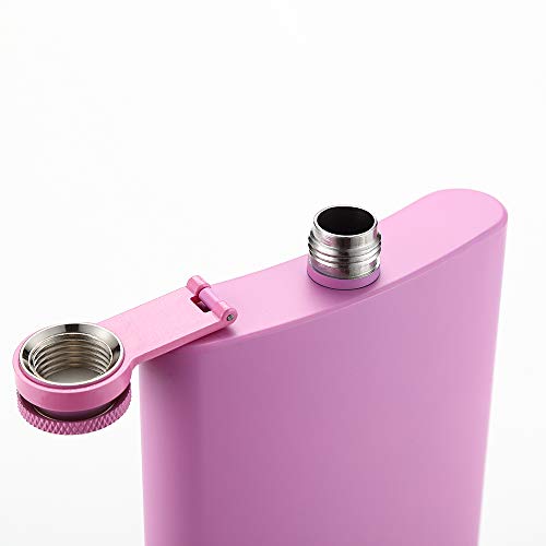 FYL Hip Flask for Liquor Matte Light Purple 8 Oz 18/8 Stainless Steel Leakproof with Funnel, Never-Lose Cap Flask