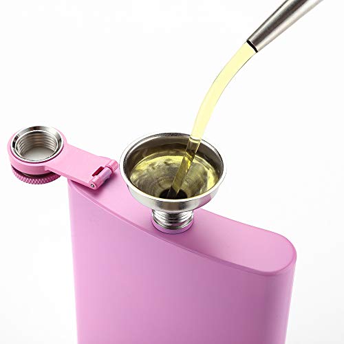 FYL Hip Flask for Liquor Matte Light Purple 8 Oz 18/8 Stainless Steel Leakproof with Funnel, Never-Lose Cap Flask