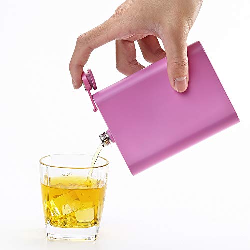 FYL Hip Flask for Liquor Matte Light Purple 8 Oz 18/8 Stainless Steel Leakproof with Funnel, Never-Lose Cap Flask