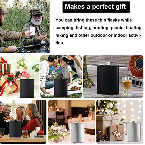 Hip Flasks for Liquor for Men Women 12 pcs 8Oz Matte Black Stainless Steel Flask with 12 pcs Funnels for Wedding Party Groomsman Bridesmaid Birthdays Gift