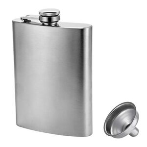 hillside-kit hip flask for liquor 8 oz stainless steel leak proof with funnel flask set men flask women flask set (silver)