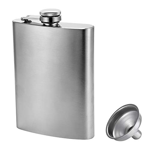 Hillside-Kit Hip Flask for Liquor 8 Oz Stainless Steel Leak proof with Funnel Flask set men flask women flask set (Silver)