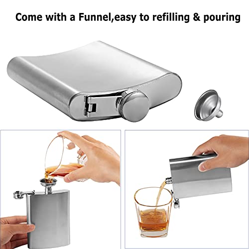 Hillside-Kit Hip Flask for Liquor 8 Oz Stainless Steel Leak proof with Funnel Flask set men flask women flask set (Silver)