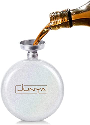 Cute Liquor Flask for Women,Junya Pretty Glitter Coating Whiskey Steel Flasks,Shining Rhinestone Cap,Portable Wine Flask for Drink Wedding Gifts for Women,5 oz (White)