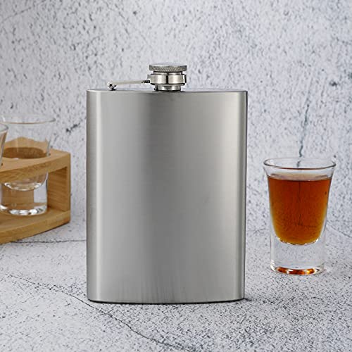 Hip Flasks for Liquor for Men Women 1 pcs 8OZ Silver Stainless Steel Flask with 1 pcs Funnels for Wedding Party Groomsman Bridesmaid Birthdays Gift