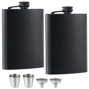 2 pcs flask for liquor for men matte black 8 oz stainless steel leak proof with 2 pcs wine glass 2 pcs funnel used for gift,camping, outdoor activitie,groomsman bridesmaid wedding party