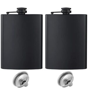hip flasks for liquor for men women 2 pcs 8oz matte black stainless steel flask with 2 pcs funnels for wedding party groomsman bridesmaid birthdays gift