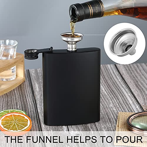 Hip Flasks for Liquor for Men Women 2 pcs 8Oz Matte Black Stainless Steel Flask with 2 pcs Funnels for Wedding Party Groomsman Bridesmaid Birthdays Gift