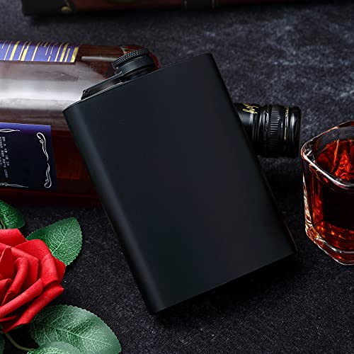 Hip Flasks for Liquor for Men Women 2 pcs 8Oz Matte Black Stainless Steel Flask with 2 pcs Funnels for Wedding Party Groomsman Bridesmaid Birthdays Gift