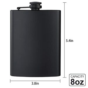 Hip Flasks for Liquor for Men Women 2 pcs 8Oz Matte Black Stainless Steel Flask with 2 pcs Funnels for Wedding Party Groomsman Bridesmaid Birthdays Gift