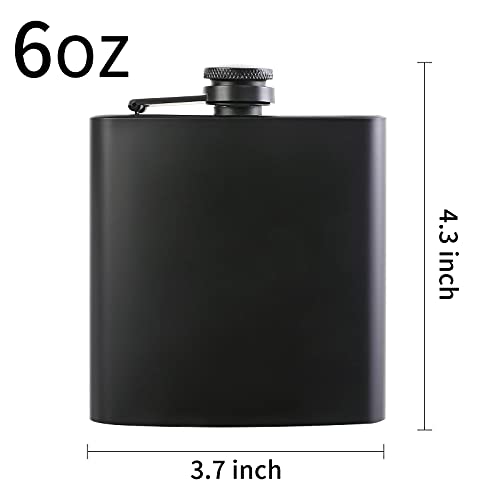 Hip Flask for Liquor 1PCS Black Thin Flasks with Silver Cap 6oz Stainless Steel Leakproof with 1pcs Funnel for Gift, Camping, Wedding Party