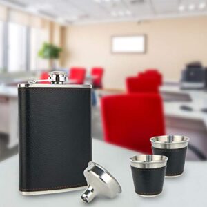 Hip Flask Gift Set, Hip Flasks for Liquor for Men with Black Leather Cover, 8 Oz Hip Flask Set, 18/8 Stainless Steel Hip Flasks for Liquor with 2 Cups & Funnel, Flasks for Liquor for Men Gift Box