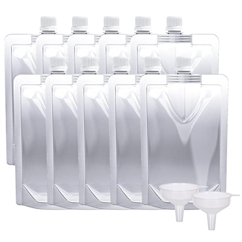 Keon Plastic Flasks - Concealable and Reusable Drink Bags, Leak-Proof, BPA-Free for Travel, Outdoor Sports, Concerts, Events (8OZ - 10PCS + 2 Funnels)