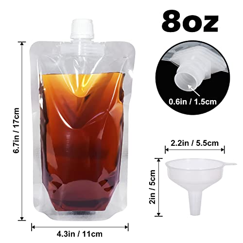 Keon Plastic Flasks - Concealable and Reusable Drink Bags, Leak-Proof, BPA-Free for Travel, Outdoor Sports, Concerts, Events (8OZ - 10PCS + 2 Funnels)